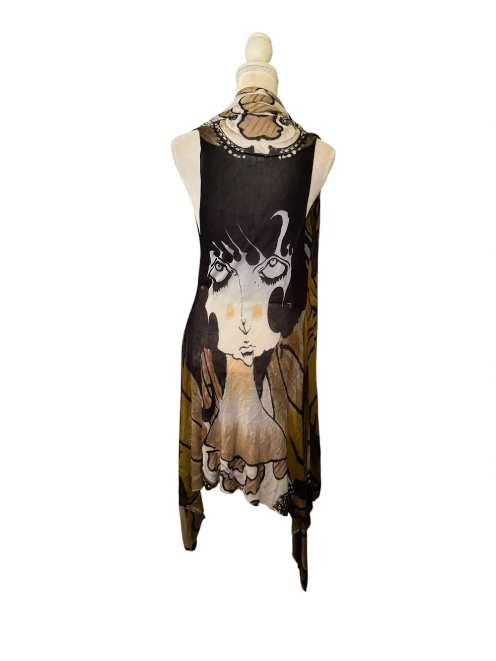 Adore Black, Beige & Gold Art-Print Flowing Wrap Scarf